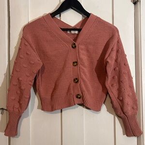 moon & madison Pom-Pom Button Front Cardigan in Dusty Rose
